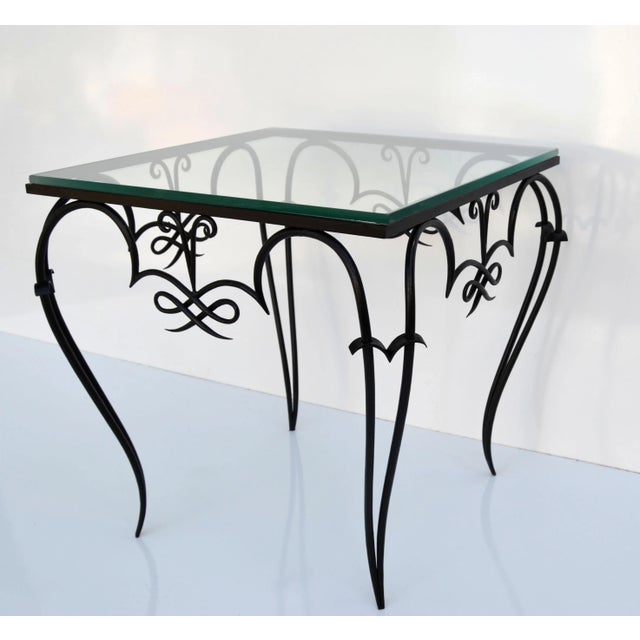 René Prou Style Art Deco Black Wrought Iron & Glass Top Side Table France, 1940 For Sale - Image 4 of 12