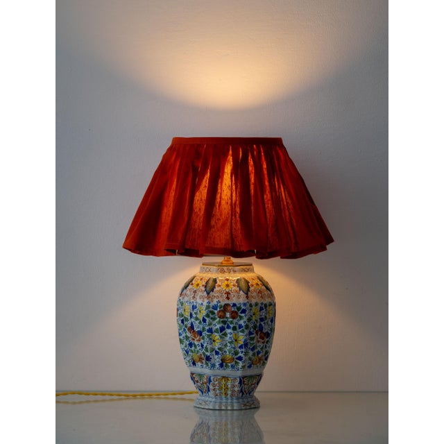 Antique Dutch Delft polychrome table lamp by Royal Tichelaar Makkum, hand-painted on a ceramic baluster vase circa 1890...