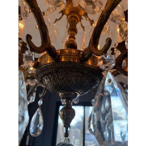 Mid-Century Modern Vintage Chandelier-Absolutely Extraordinary Spanish Brass Chandelier With Faceted Crystals For Sale - Image 3 of 14