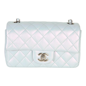 Blue Iridescent Quilted Goatskin Rectangular Mini Flap