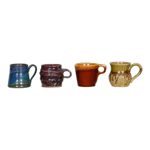 Mismatched Drip Glaze Earthenware Mugs - Set of 4
