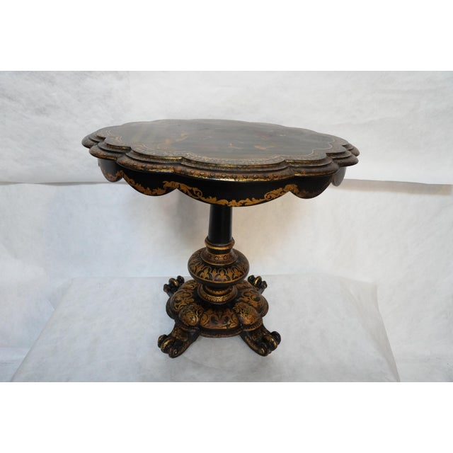 Victorian 19th Century Victorian Papier Mache Tilt Top Table For Sale - Image 3 of 18