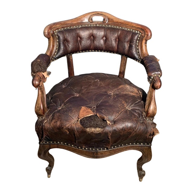 Antique Victorian Brown Leather Chair For Sale - Image 3 of 10