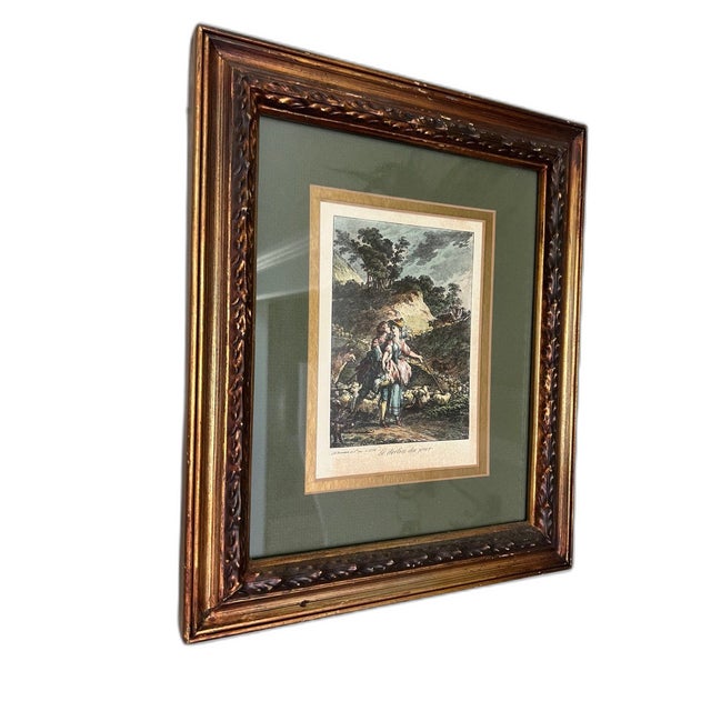 Illustration Le Declin Du Jour - Jean-Michel Moreau Le Jeune French Engraved Hand Colored Art Framed Print 1772 18th Century Gold & Bronze Inlay Wooden Frame For Sale - Image 3 of 8