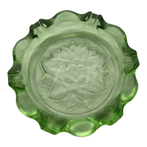 Vintage Indiana Green Glass Lotus Flower Embossed Ashtray