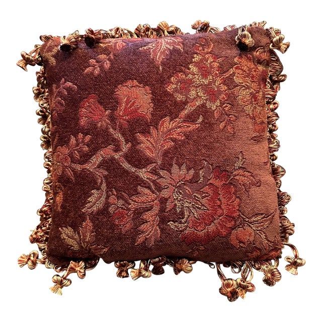Vintage Schumacher Épingle Velvet 13" Square Accent Pillow For Sale
