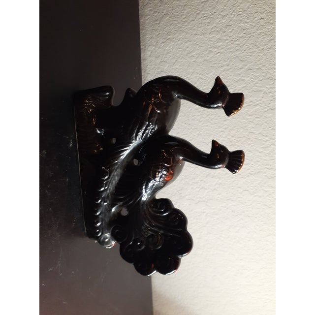 Art Deco 1980s Black Ceramic Peacock Figurine For Sale - Image 3 of 6