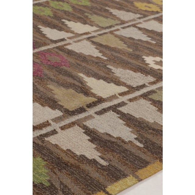 Mid-Century Modern Vintage Swedish Kilim With All-Over Geometric Play in Earthy Tones - Rug & Kilim For Sale - Image 3 of 7
