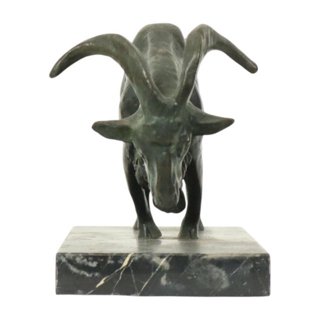 Antique Goat Sculpture in Bronze and Marble, 1920s For Sale - Image 9 of 18