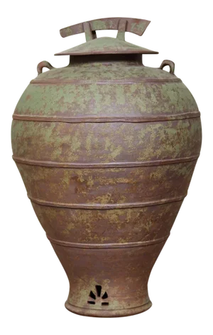 Urn Shaped Clay Jar With Lid, Stamped
