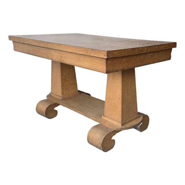 Antique Oak Arts and Crafts Library Desk Table For Sale