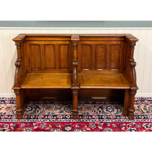 UNIQUE Carved Oak Antique French Double Pew, Entry Bench, Settee or Banquette c.1900-20 ~~Classic French flair decorator...