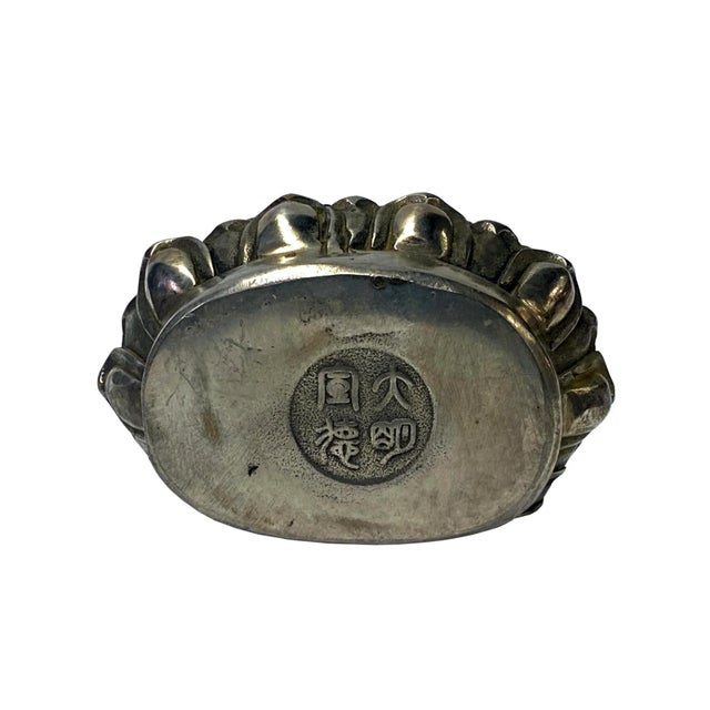 2020s Chinese Oriental Silver Color Metal Lohon Monk Meditation Figure For Sale - Image 5 of 6