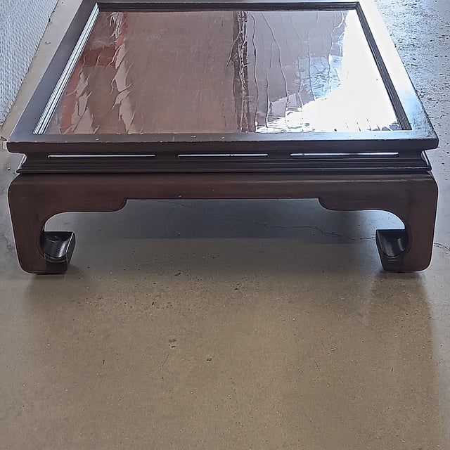 Chinese Vintage Low Chinese Ming Dynasty Kang Solid Wood Coffee Table With Clear Lacquer Recessed Top For Sale - Image 3 of 17