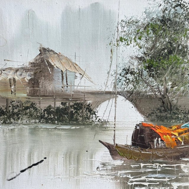 Mid-20th Century Asian Impressionist Junk Boat Oil-on-Canvas -- Framed For Sale In Baltimore - Image 6 of 18