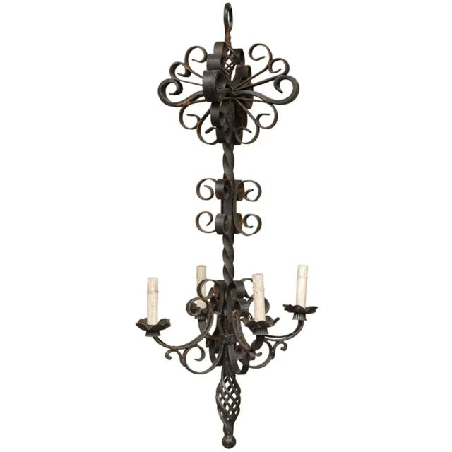 Vintage 1950s French Four-Light Forged Iron Chandelier For Sale - Image 11 of 11