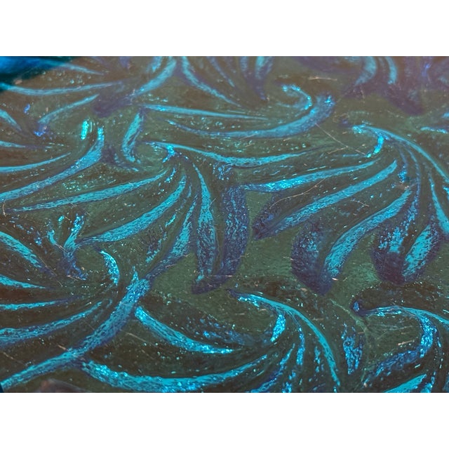 1960s Vintage Blenko Style Mid Century Blue Art Glass Ashtray With Swirl Pattern For Sale - Image 5 of 6