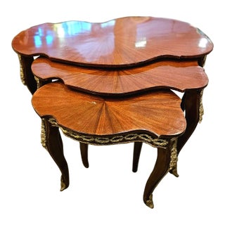 French Style Nesting Tables Wood Gold Set of 3 Louis XV For Sale
