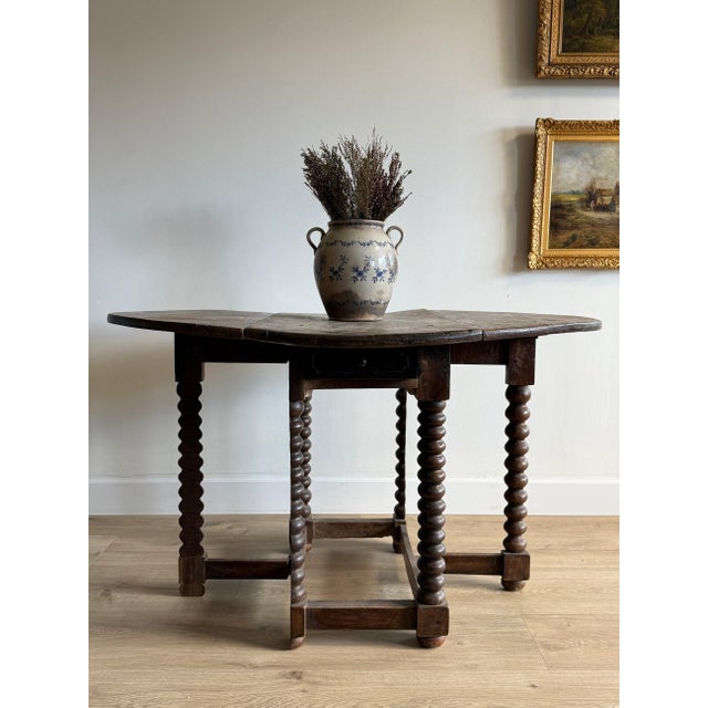 Rustic European 17th c. French Walnut Oval Gateleg Table with Drawer For Sale - Image 3 of 9