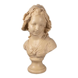 Large Vintage Italian Bust of a French Peasant Girl on Pedestal – Signed "Paris Grinam Niam" For Sale