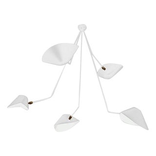 Modern White Spider Ceiling Lamp with Five Curved Fixed Arms by Serge Mouille For Sale