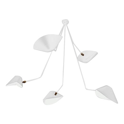Modern White Spider Ceiling Lamp with Five Curved Fixed Arms by Serge Mouille For Sale