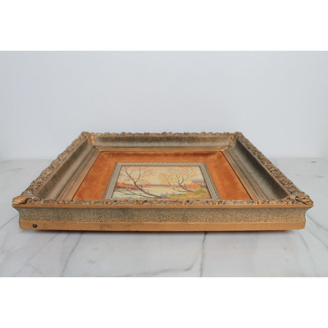 Antique Framed Landscape Painting on Tile For Sale - Image 4 of 11