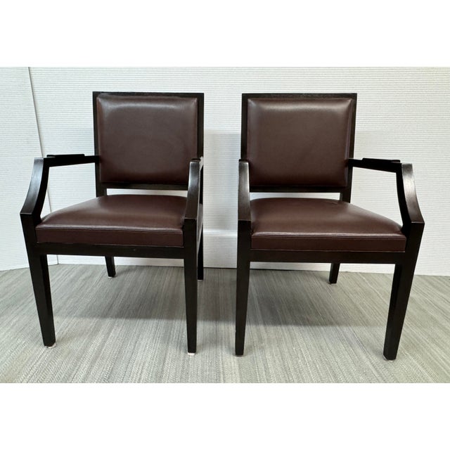 Wood Christian Liaigre Fauteuils Neoclassical Arm Chairs, Pair For Sale - Image 7 of 12