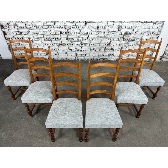 Farmhouse Reupholstered French Country Ladder Back Dining Chairs - Set of 6 For Sale - Image 3 of 12