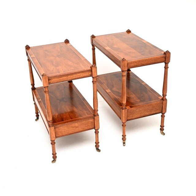 1930s Georgian Inlaid Yew Wood Side Tables, 1930, Set of 2 For Sale - Image 5 of 11