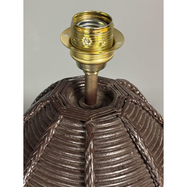 Brown Mid-Century Boho Pencil Reed Rattan Table Lamp with Mushroom Shade, 1970s For Sale - Image 8 of 18