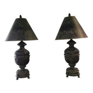 Pair of Patinated Cast Bronze - Cambridge Lamps For Sale