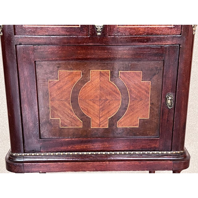 Pair of Italian Marquetry Nightstands With Bronze Crest, Drawers and Doors For Sale - Image 10 of 13