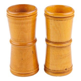 Mid 19th Century Antique Pair of Treen Wood English Dice Shakers For Sale