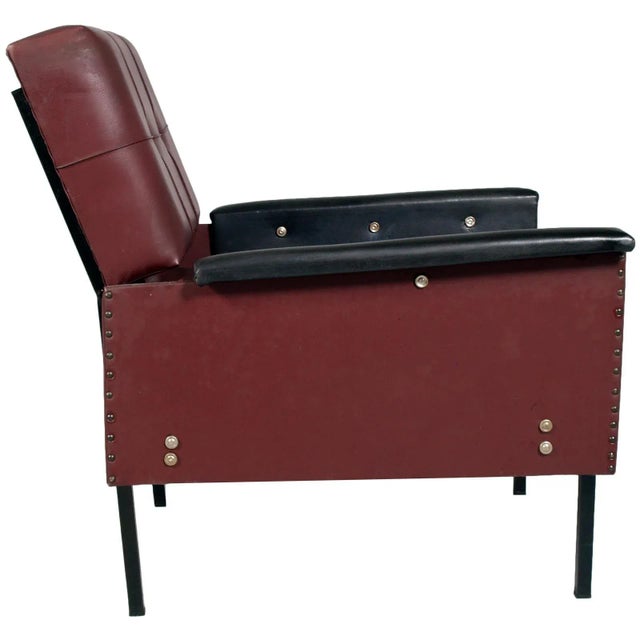 Metal Italian Cubist Iron & Faux Leather Armchairs and Daybed, 1960s, Set of 3 For Sale - Image 7 of 12