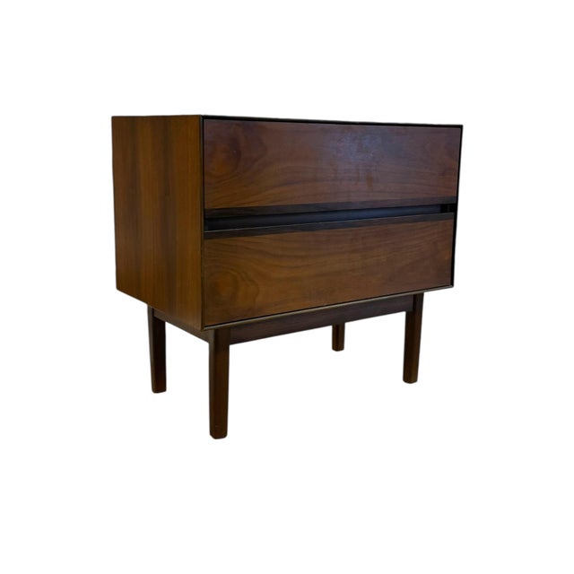 Mid-Century Modern Vintage Mid-Century Modern Walnut-Toned Accent Table With Two Dovetail Drawers For Sale - Image 3 of 10