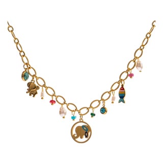 Lucky Elephant & Fish Charm Choker Necklace For Sale