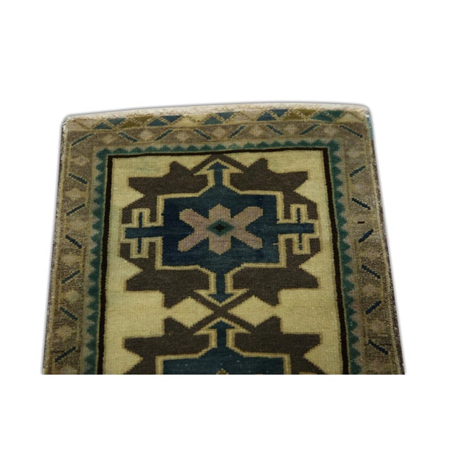 Traditional 1960s Brown & Blue Vintage Turkish Mini Rug 1'8" X 3'2" For Sale - Image 3 of 5