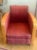 Set of two Danish Deco club chairs from the 1930s in elm wood and original red patterned upholstery in great condition.