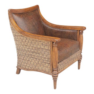 Tommy Bahama Agave Club Chair Embossed Leather & Wicker For Sale