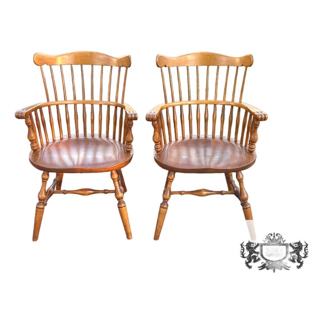 Vtg. Ethan Allen Pair of Solid Maple Early American Style Windsor Chairs For Sale