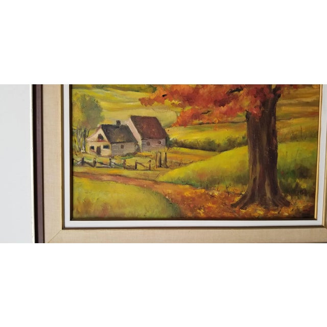 70's Vintage Rural Homestead Landscape Oil Painting For Sale In Miami - Image 6 of 12