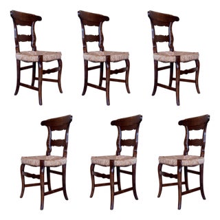 19th Set of Six Spain Dining Chairs with Wide Cane Seats For Sale