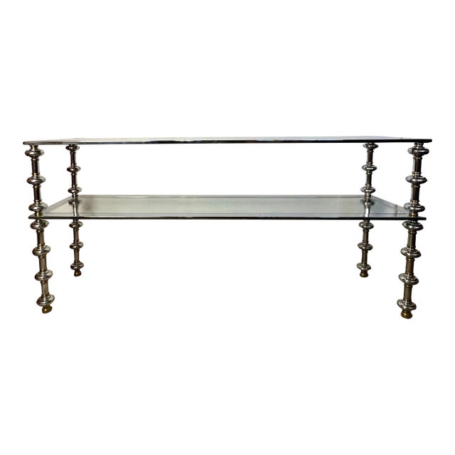 Vintage Chrome and Brass 2 Tiered Console or Sofa Table For Sale