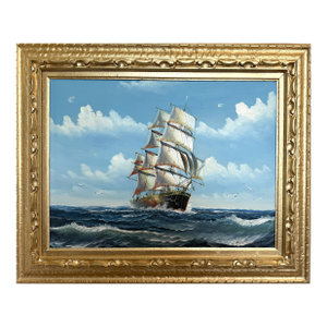 Original Oil Painting on Canvas Seascape Sailing Ship Signed Maritime Art Framed