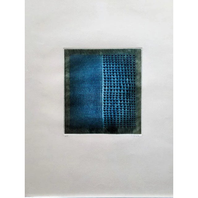 Arthur-Luiz Piza, Blue Abstract Composition, Etching, 1980s For Sale - Image 4 of 4