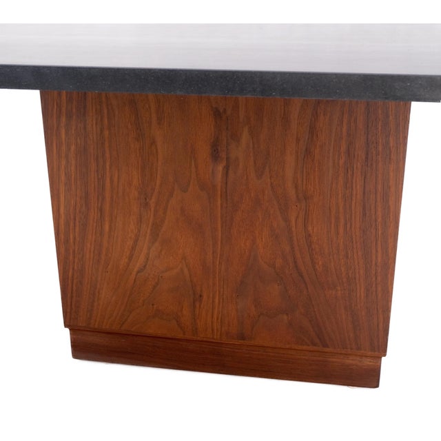 Cube Shape Oiled Walnut Pedestal base square slate too coffee Center Table MINT!