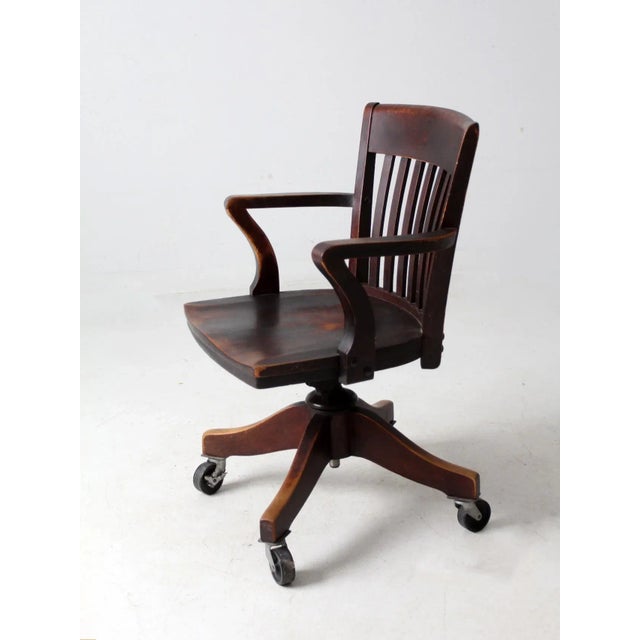 Early 20th Century Antique Johnson Chair Co Swivel Desk Chair For Sale - Image 5 of 11