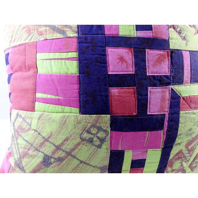 Artist Quilted Green & Pink Monoprint Pillow For Sale In Seattle - Image 6 of 7