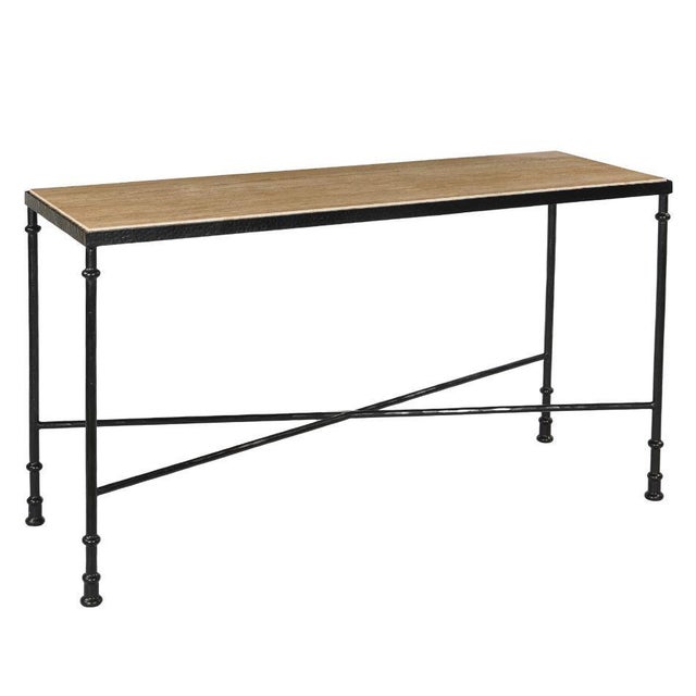 French Midcentury Bronze & Polished Travertine Console in the style of Jean-Michel Frank
